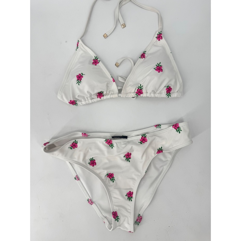 Kate Spade Bikini Set Women Medium White Embroidered Floral Triangle Top Bottoms